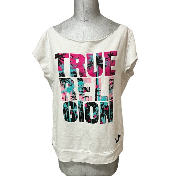 True Religion Tops - True Religion Side Lace Sara P Distressed Cut Off Sleeve/Neck Sweat Shirt XL